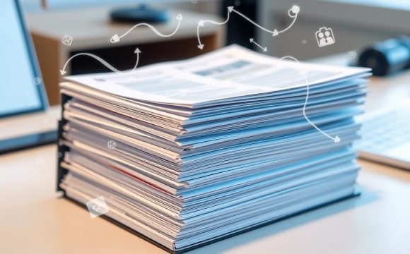 A stack of spiral bound papers on a desk